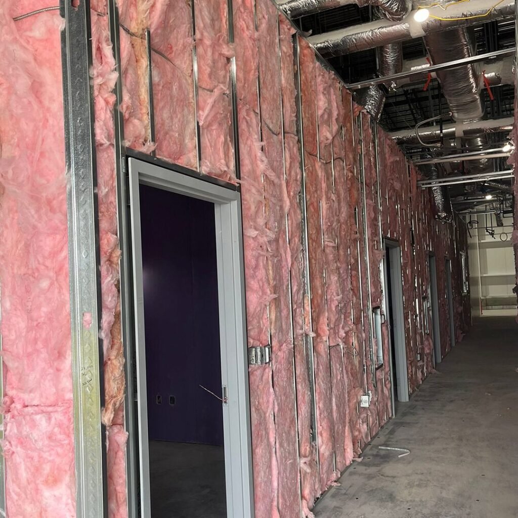 Insulation installed between metal studs